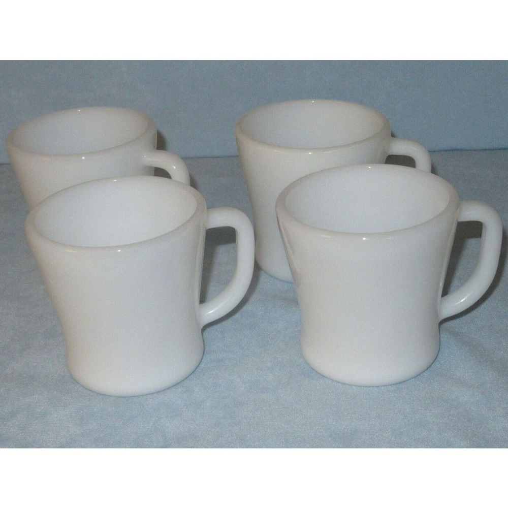 4 Federal Glass White Milk Glass D Handle Coffee Mugs